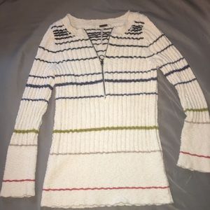 Free People Stretchy Striped Quarterzip Sweater